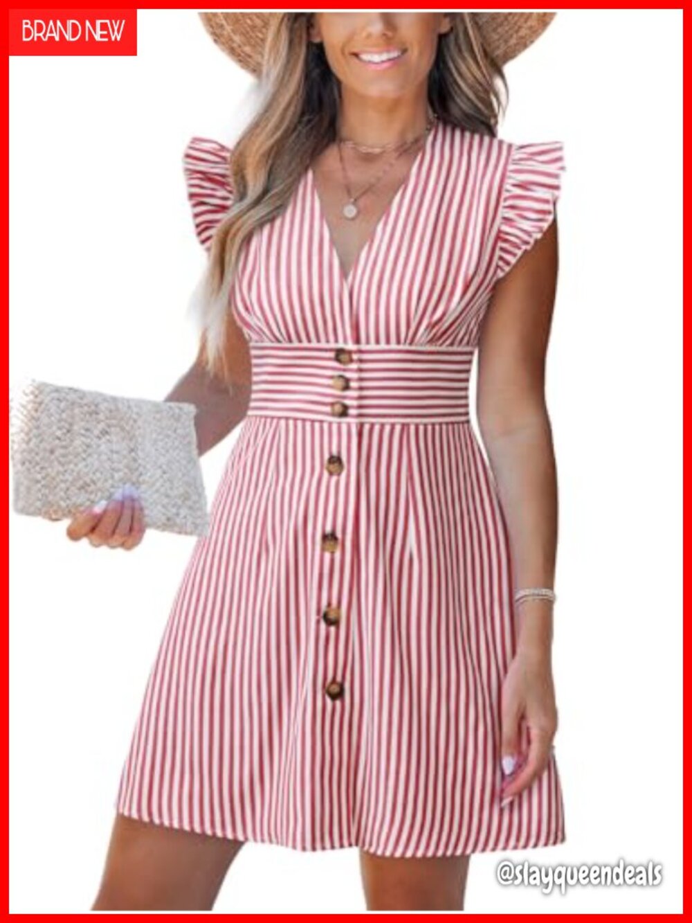 CUPSHE Striped Summer Dress Women's V-Neck Mini Sundress Button Down